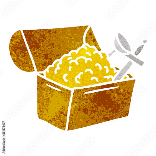 retro cartoon doodle of a treasure chest