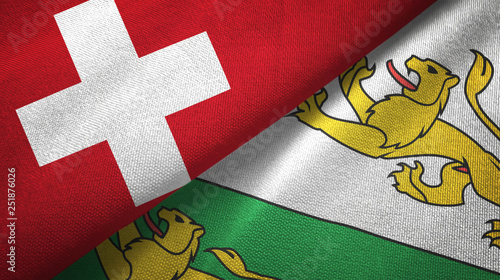 Switzerland and Thurgau canton two flags textile cloth, fabric texture photo