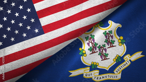 United States and Connecticut state two flags textile cloth, fabric texture photo