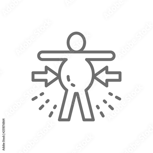 Abdominal distention, obesity, stomachache line icon.