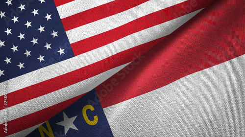 United States and North Carolina state two flags textile cloth, fabric texture