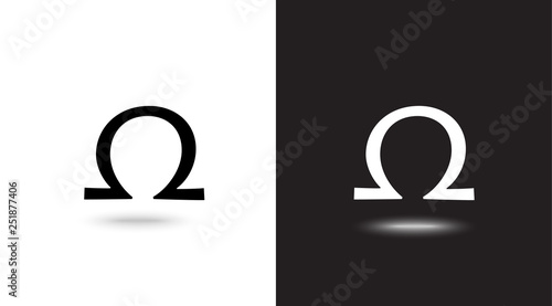 Vector omega sign on black and white background