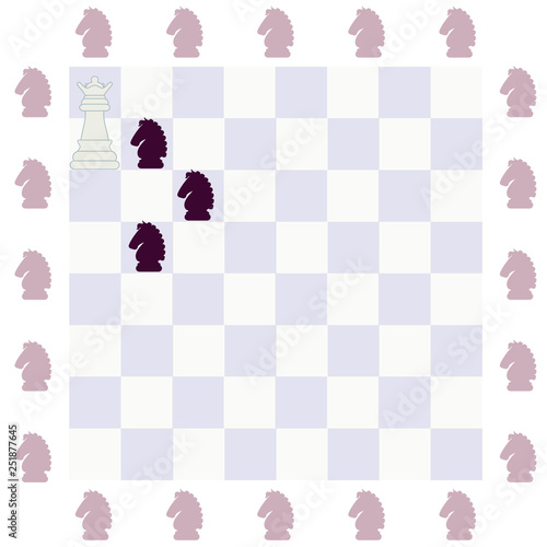 Queen chess piece surrounded by knights