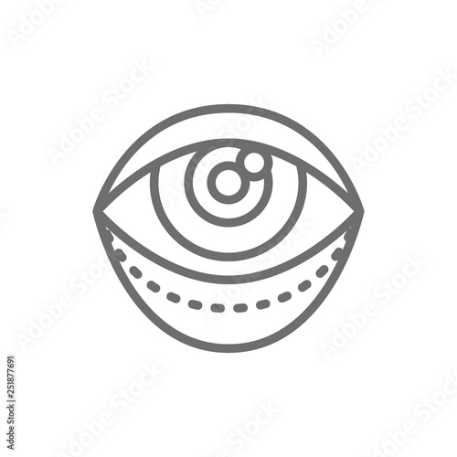 Blepharoplasty, eyelid plastic surgery, surgical facial rejuvenation line icon.