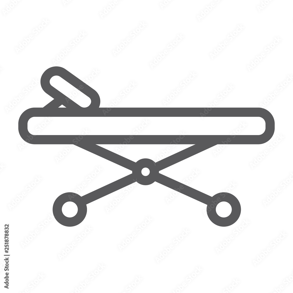 Gurney line icon, medicine and clinic, hospital bed sign, vector graphics, a linear pattern on a white background. Gurney line icon, medicine and clinic, hospital bed sign, vector graphics, a linear pattern on a white background.
