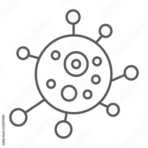 Virus thin line icon, bacterium and biology, microbe sign, vector graphics, a linear pattern on a white background.