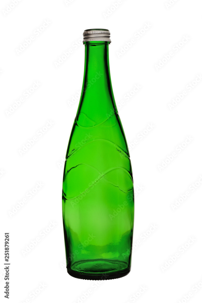 empty glass bottle from green glass with a stopper on a white background empty glass bottle from green glass with a stopper on a white background