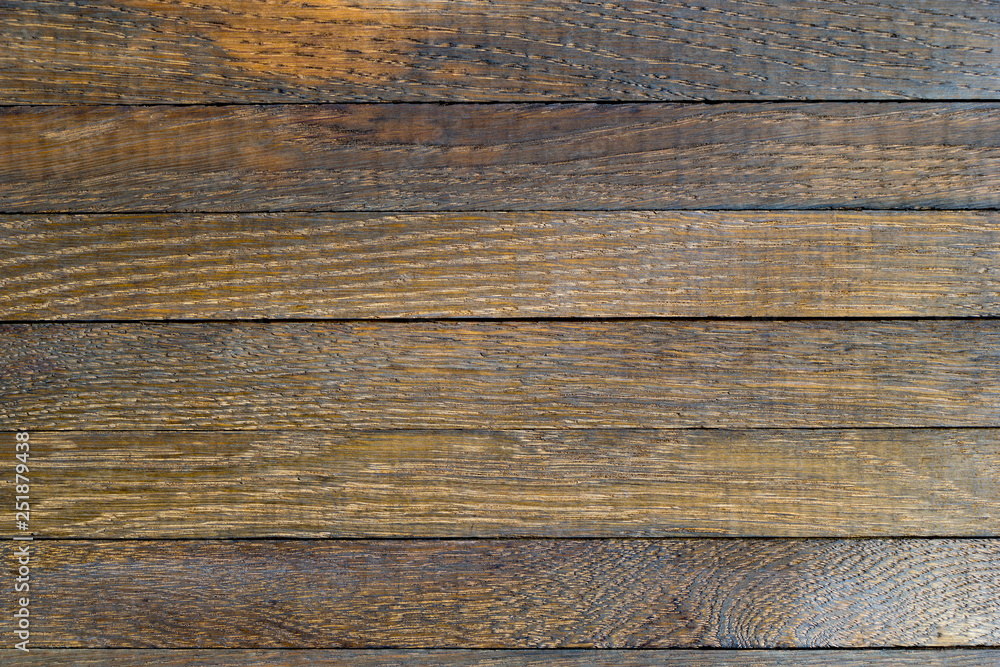 Fototapeta premium Horizontal wooden table background. Top view. Copy space.