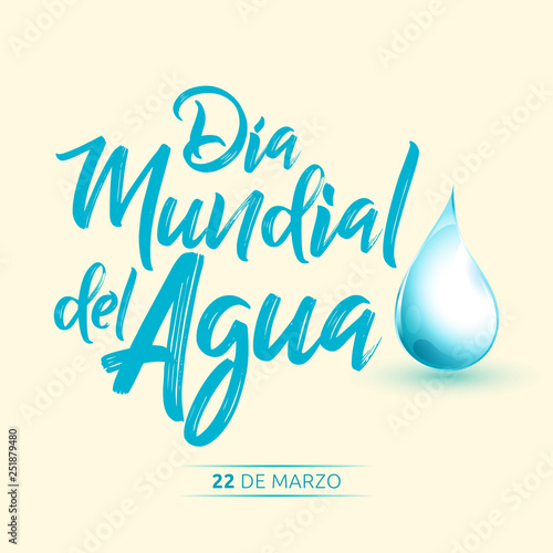 Dia mundial del Agua, 22 de Marzo, World Water Day, March 22 spanish text vector lettering illustration