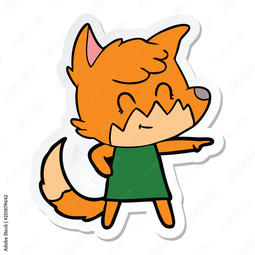 sticker of a cartoon happy fox sticker of a cartoon happy fox