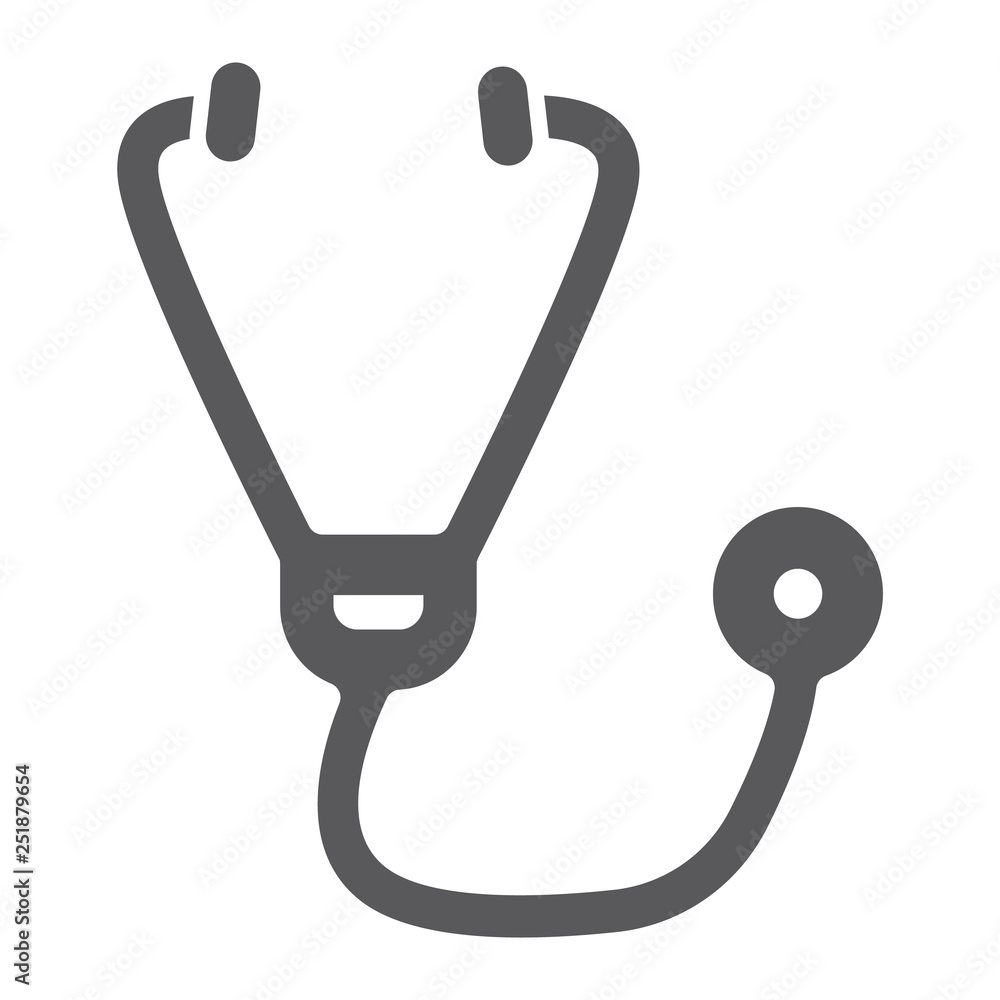Stethoscope glyph icon, medicine and cardiology, medical instrument sign, vector graphics, a solid pattern on a white background. Stethoscope glyph icon, medicine and cardiology, medical instrument sign, vector graphics, a solid pattern on a white background.