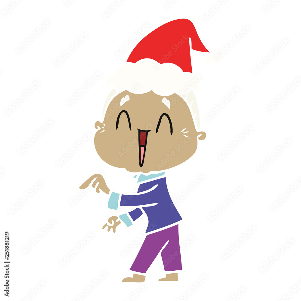 Fototapeta premium flat color illustration of a happy old lady wearing santa hat