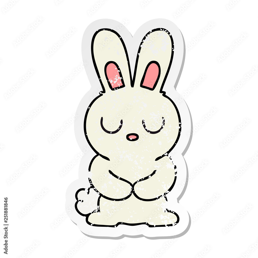 distressed sticker of a quirky hand drawn cartoon rabbit distressed sticker of a quirky hand drawn cartoon rabbit