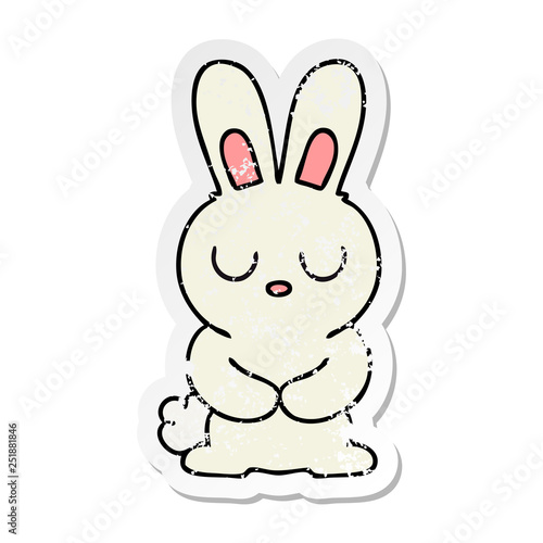 distressed sticker of a quirky hand drawn cartoon rabbit