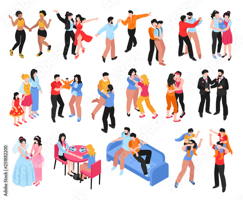 Homosexual Families Isometric Icons Set