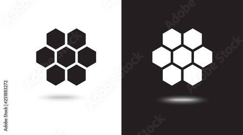 Bee honeycombs vector illustration on black and white background