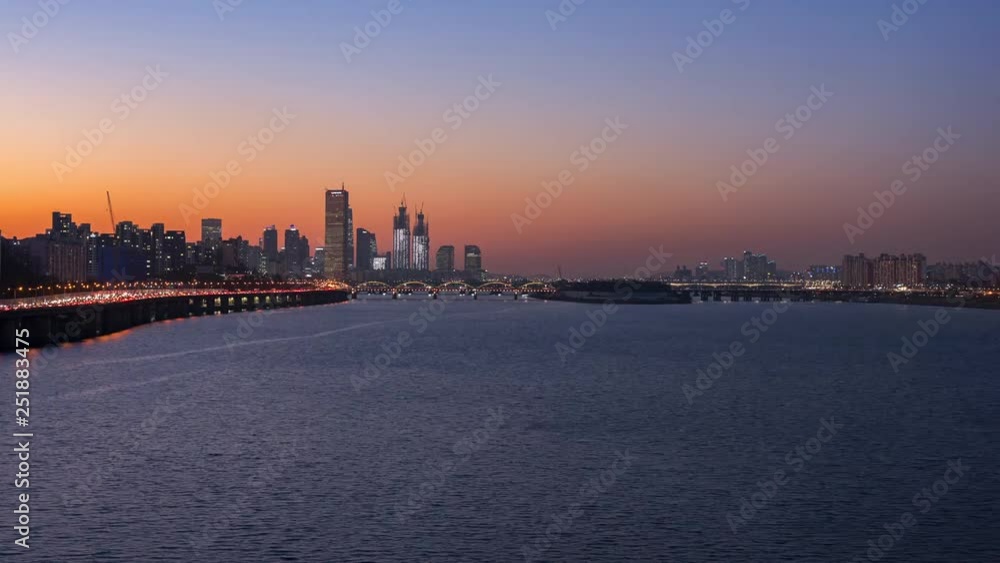 Beautiful city in Sunset of Seoul City Skyline,South Korea.Timelapse 4k Beautiful city in Sunset of Seoul City Skyline,South Korea.Timelapse 4k
