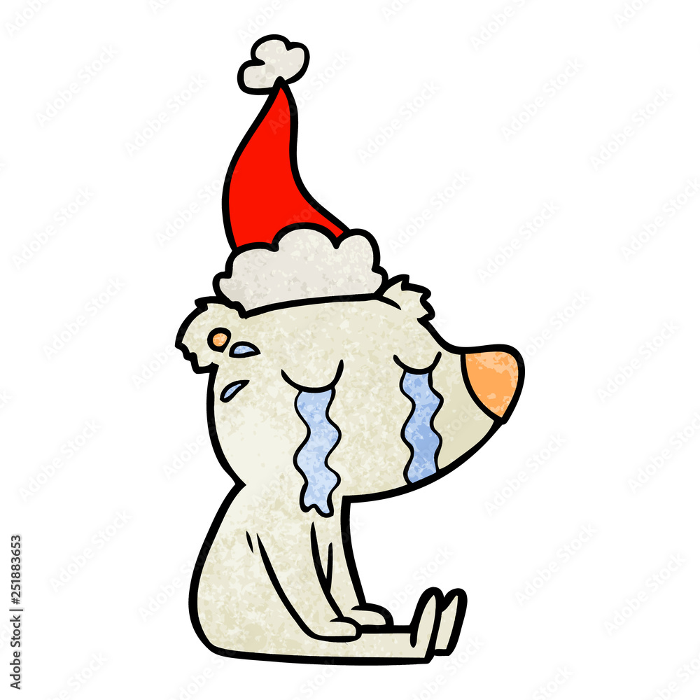 textured cartoon of a crying sitting polar bear wearing santa hat textured cartoon of a crying sitting polar bear wearing santa hat