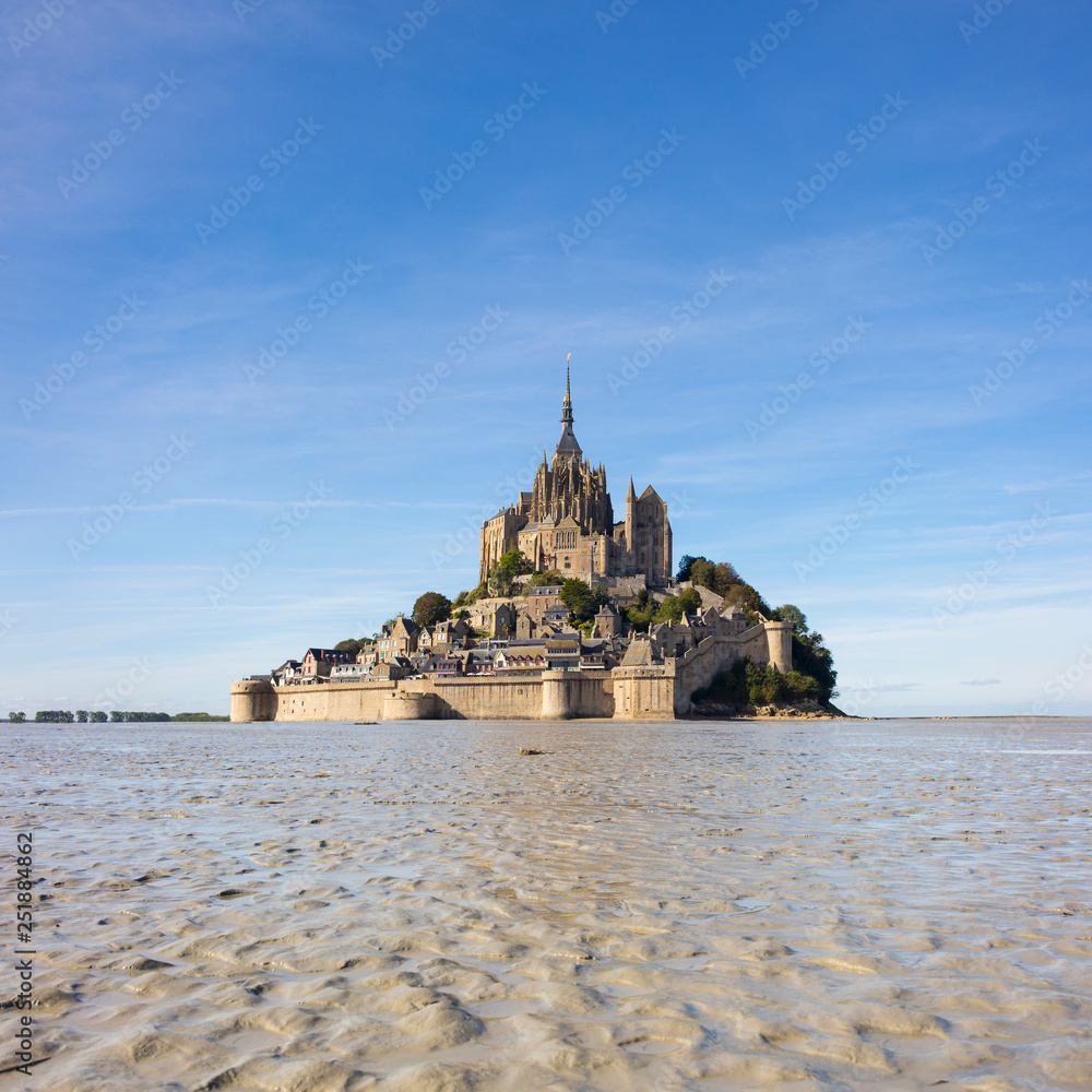 Famous castle in France on shallow in low tide