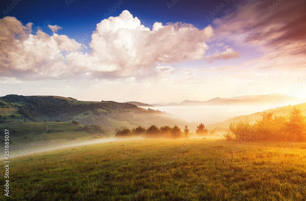 A look at the magic hills in the morning light. Scenic wealth of Ukraine, Europe.