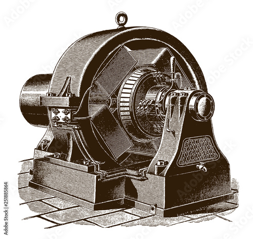 Historical multipolar generator (after an engraving or etching from the 19th century)