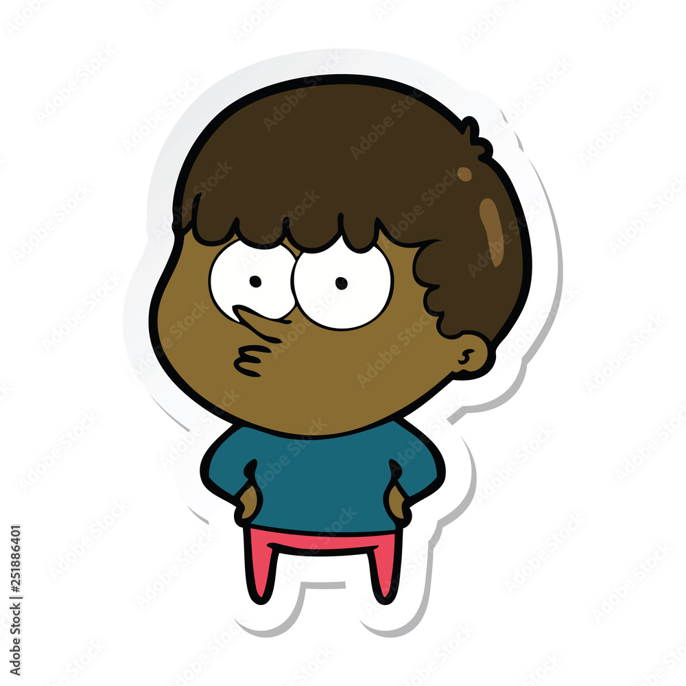 sticker of a cartoon curious boy sticker of a cartoon curious boy