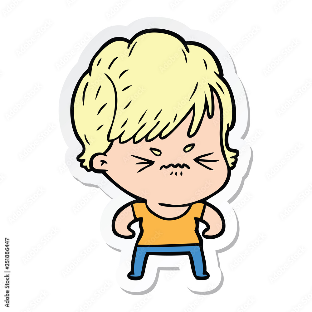 sticker of a cartoon frustrated woman sticker of a cartoon frustrated woman