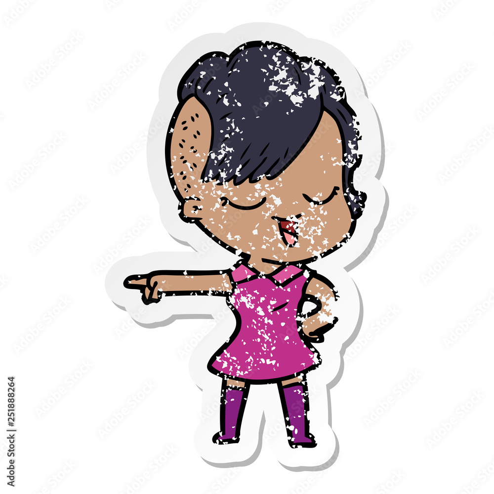 distressed sticker of a happy cartoon girl distressed sticker of a happy cartoon girl