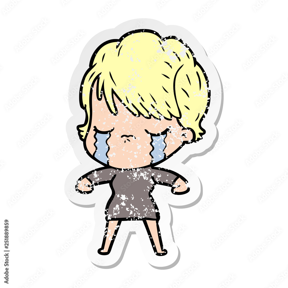 distressed sticker of a cartoon woman crying distressed sticker of a cartoon woman crying
