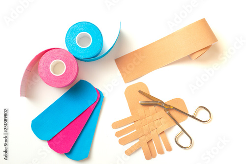 Physiotherapy and therapeutic tape for wrist pain, aches and tension. elastic therapeutic tape photo
