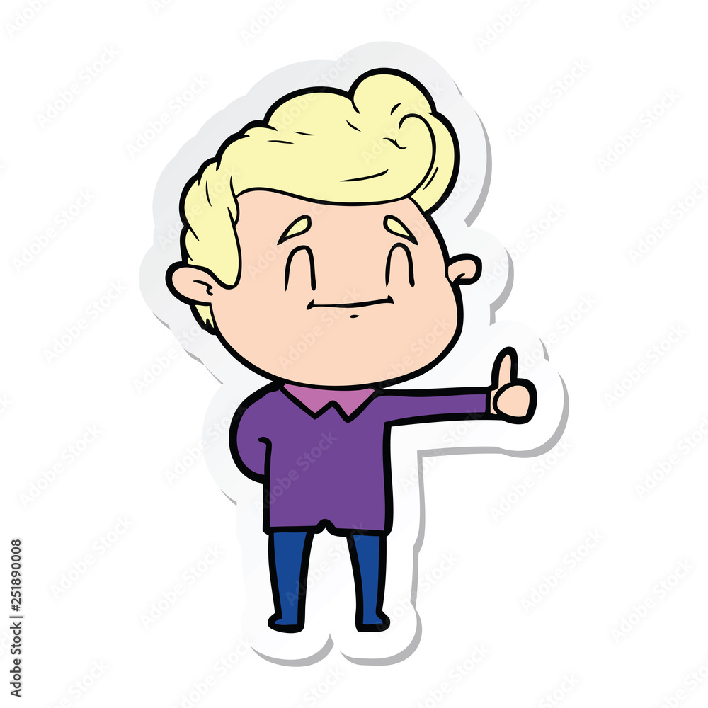 sticker of a happy cartoon man giving thumbs up