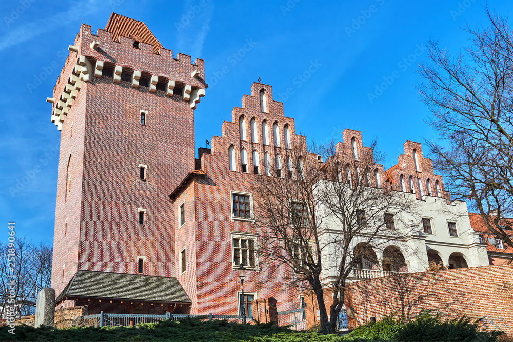 Tower reconstructed royal castle in spring  in Poznan..