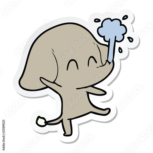 sticker of a cute cartoon elephant spouting water