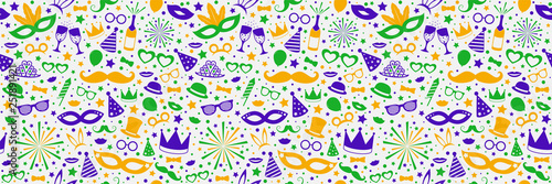 Photobooth, birthday or carnival party background with funny elements. Vector