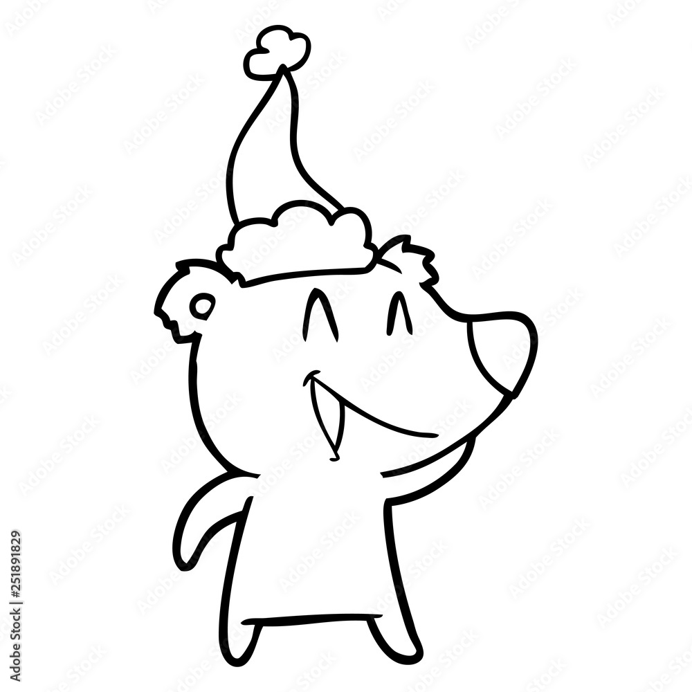 laughing bear line drawing of a wearing santa hat laughing bear line drawing of a wearing santa hat
