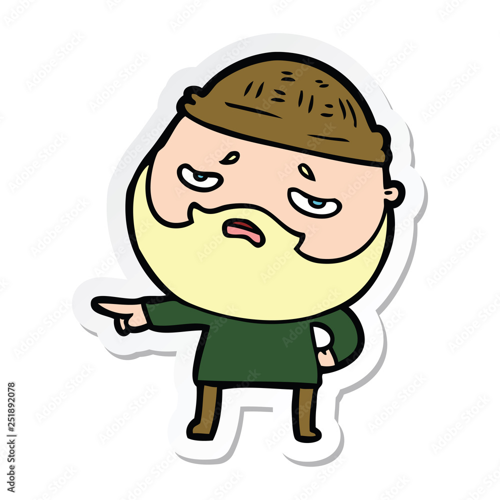sticker of a cartoon worried man with beard sticker of a cartoon worried man with beard