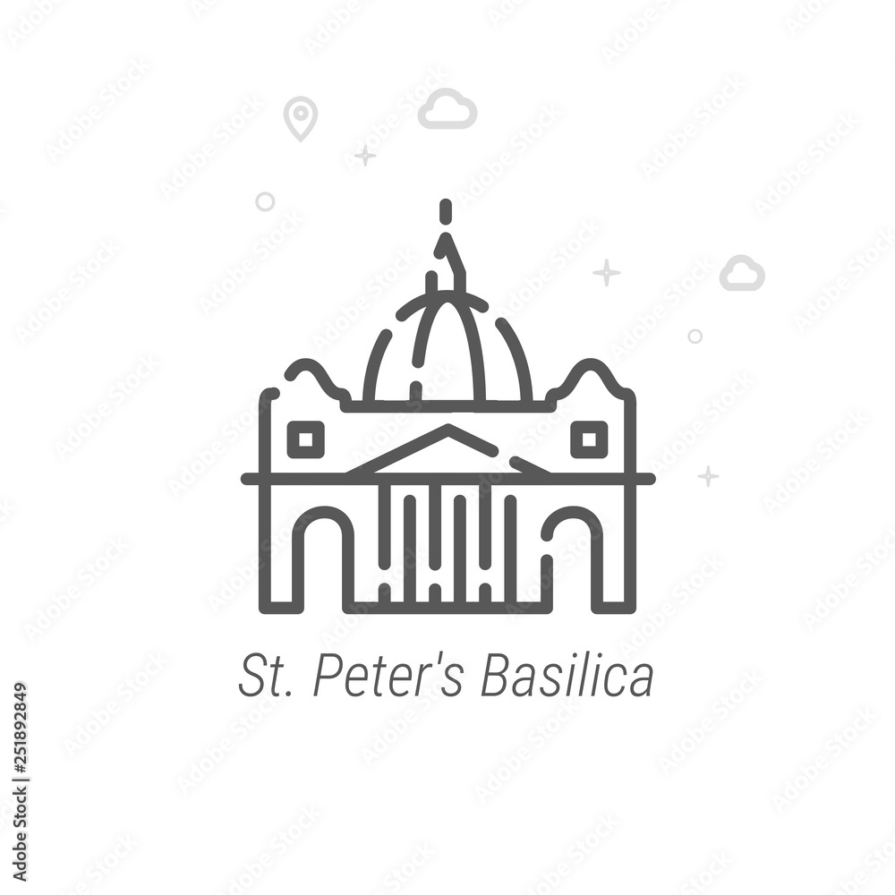 St. Peter's Basilica, Rome Vector Line Icon, Symbol, Pictogram, Sign. Abstract Geometric Background. Editable Stroke St. Peter's Basilica, Rome Vector Line Icon, Symbol, Pictogram, Sign. Abstract Geometric Background. Editable Stroke