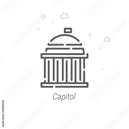 United States Capitol Vector Line Icon, Symbol, Pictogram, Sign. Light Abstract Geometric Background. Editable Stroke