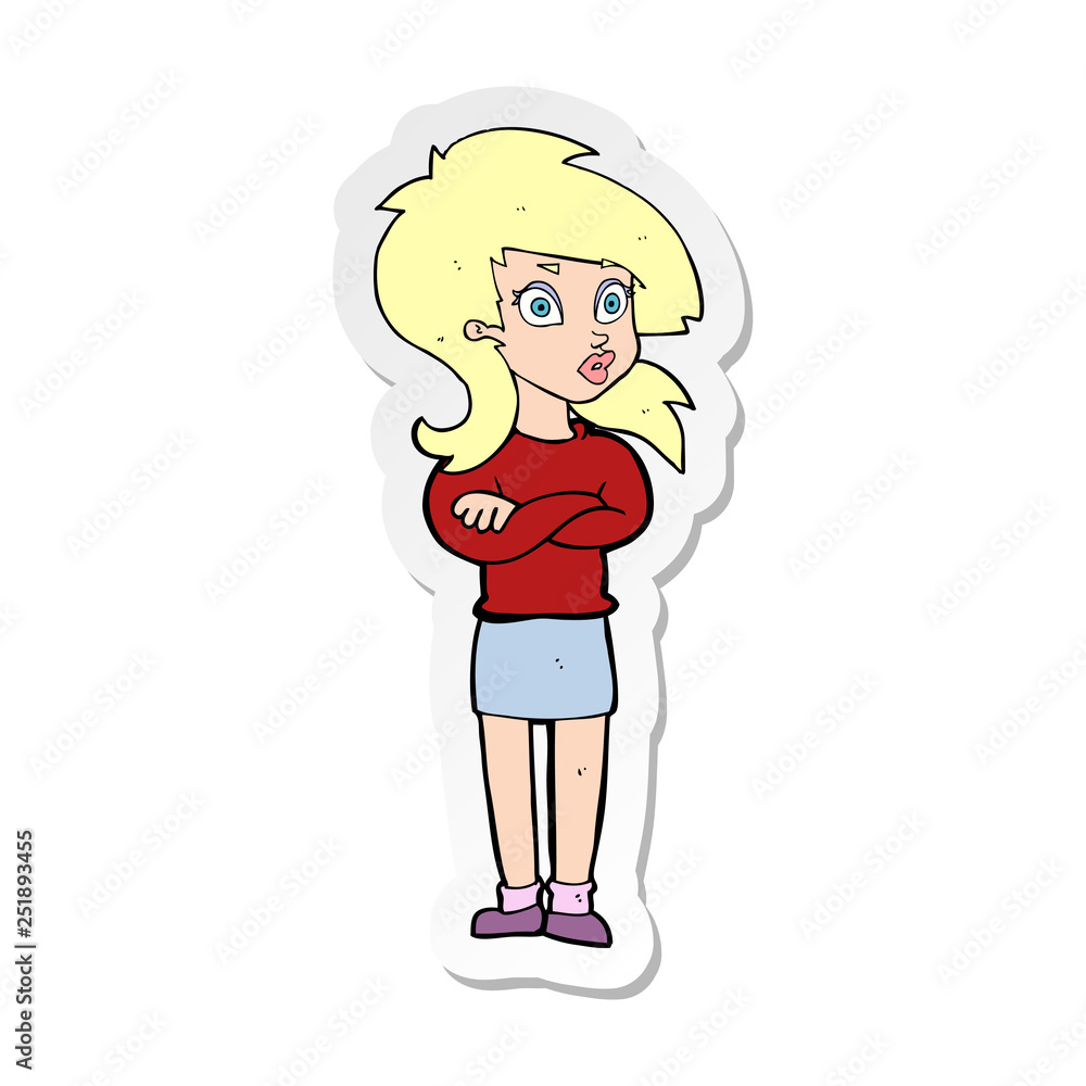 sticker of a cartoon woman with folded arms sticker of a cartoon woman with folded arms