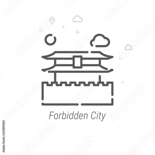 Forbidden City, Beijing, China Vector Line Icon, Symbol, Pictogram, Sign. Abstract Geometric Background. Editable Stroke