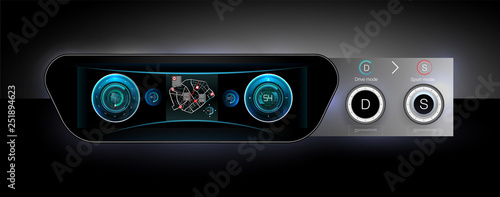 Template-sample car dashboard and the principle of switching modes selector automatic transmission. Black style. The style of the future. Vector image.