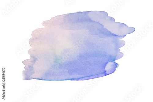 Abstract watercolor spot on white textured paper. Isolated. Hand-drawn background. Aquarelle brush stains on paper. For design, web, card, text, decoration, surfaces. Violet color. Purple