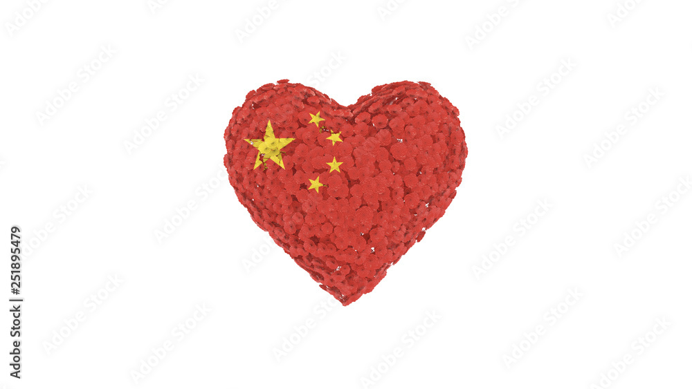 China National Day. October 1. Flowers forming heart shape. 3D rendering.