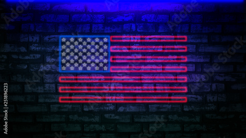 USA flag neon sign. Night b...
