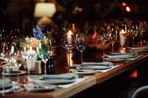 luxury tableware beautiful table setting in restaurant
