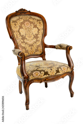 Old wooden armchair isolated on white background - image