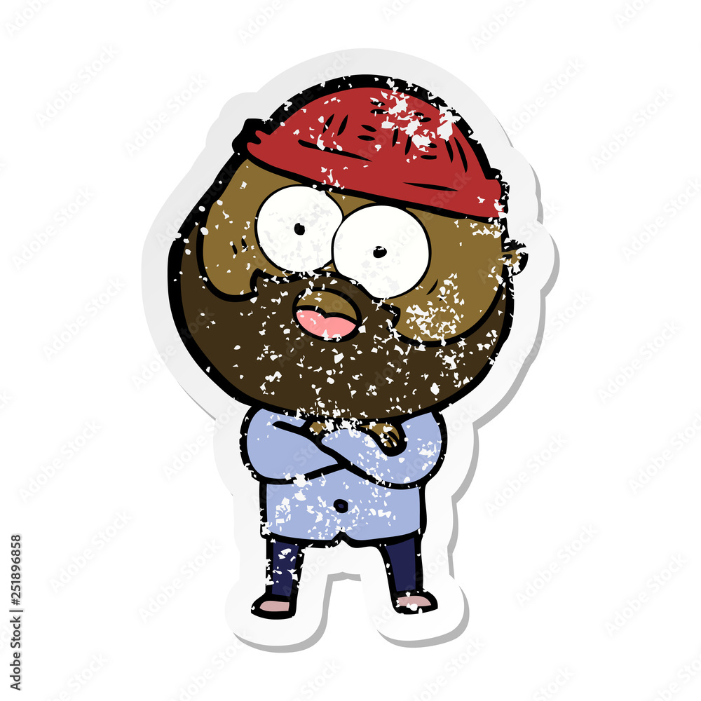 distressed sticker of a cartoon bearded man distressed sticker of a cartoon bearded man
