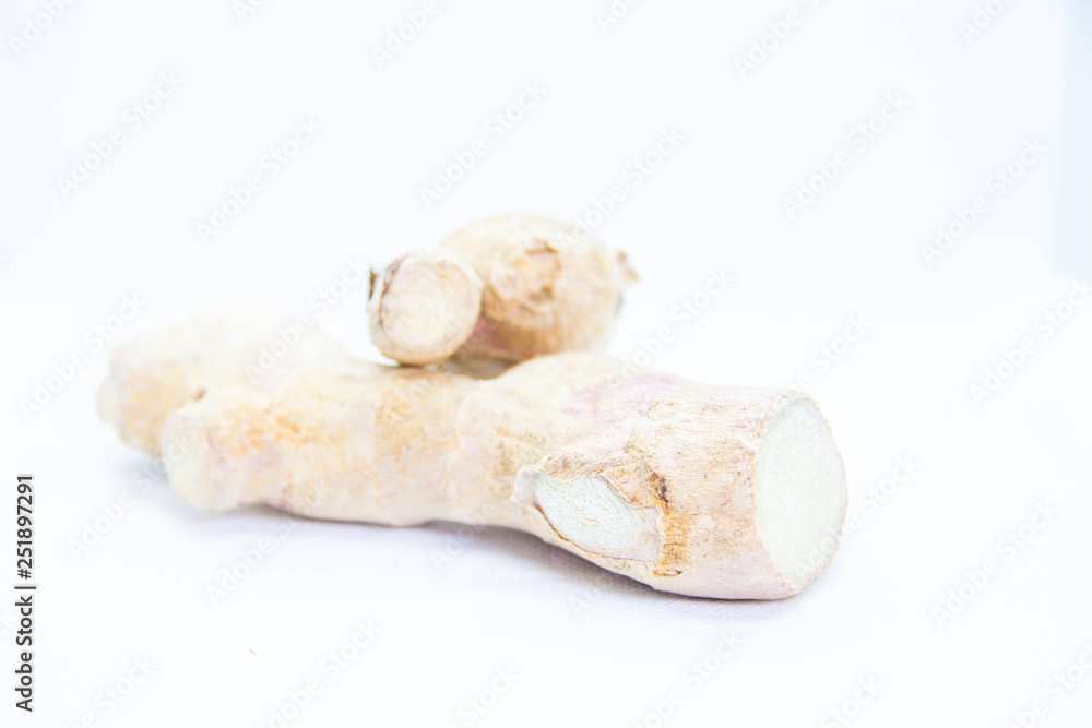 natural organic ginger on white background
