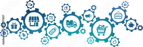 retail icon concept – store management, shopping & e-commerce, logistics & organization – vector illustration
