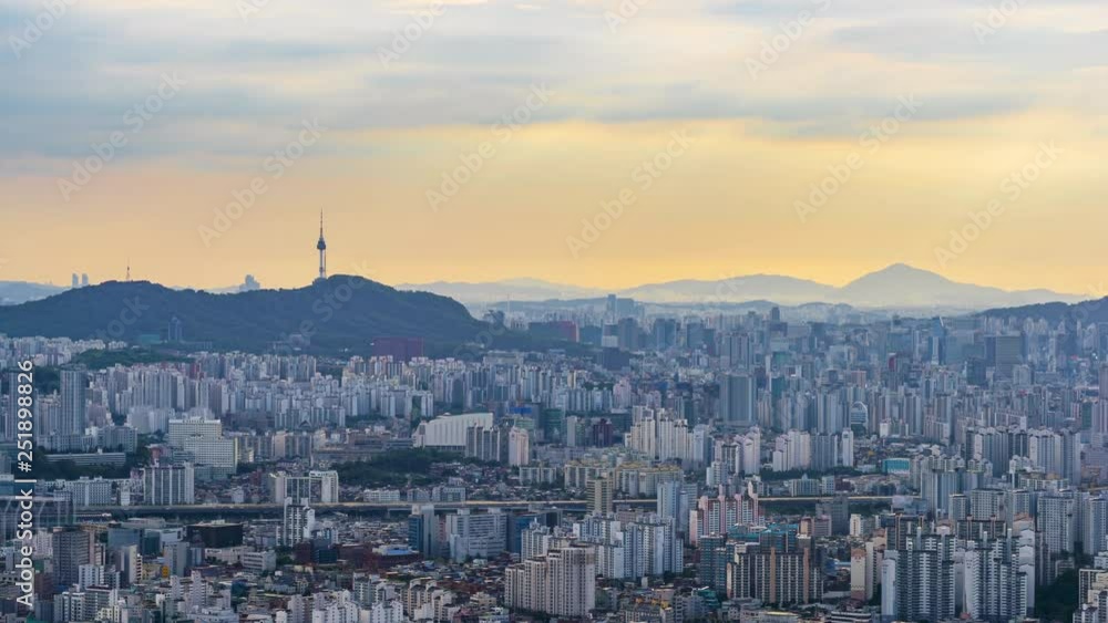 Beautiful city in Sunset of Seoul City Skyline,South Korea.Timelapse 4k Beautiful city in Sunset of Seoul City Skyline,South Korea.Timelapse 4k
